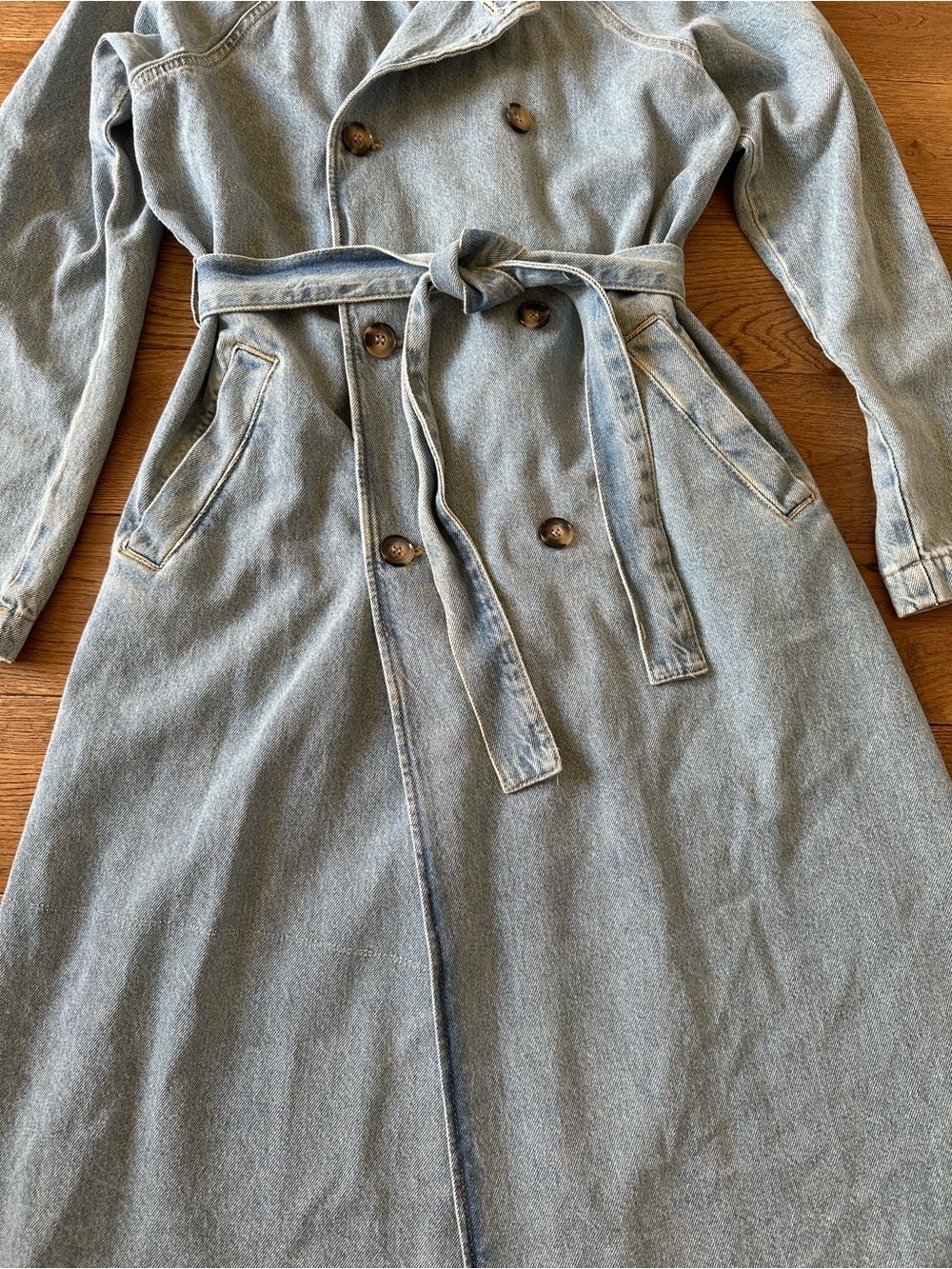 Zara Denim Long Trench Coat Sz S 100% Cotton - Picture 9 of 12